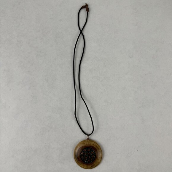 Handcrafted Wood and Resin Pendant Necklace 20" Cord Copper Clasp Rustic Art - Picture 7 of 7